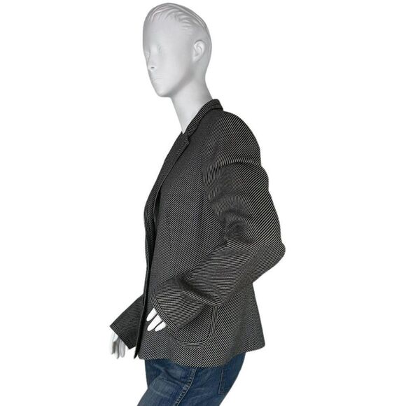 Max Mara Black & White Wool, Silk Two Button Woven Blazer Pink Lining Size 12 - Picture 5 of 12